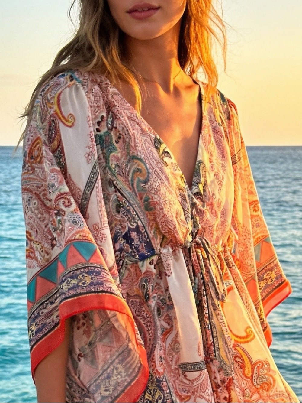 ECI | Women’s Paisley Sheer Mix Top in Coral, Teal, Yellow, Purple | M